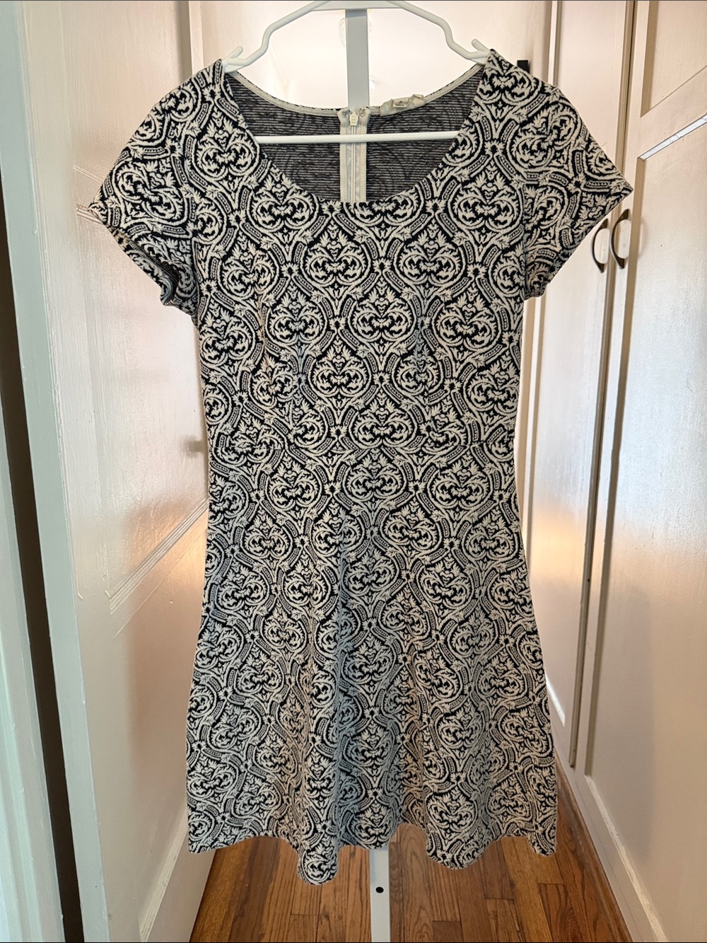 Maison Jules Black & White Patterned Scoop-Neck Fit-and-Flare Dress